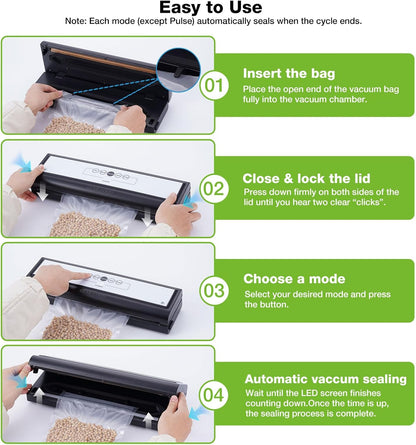 Skiennix Automatic Vacuum Sealer Machine - 5-in-1 Food Sealer for Dry & Moist Items | Includes 10 Storage Bags