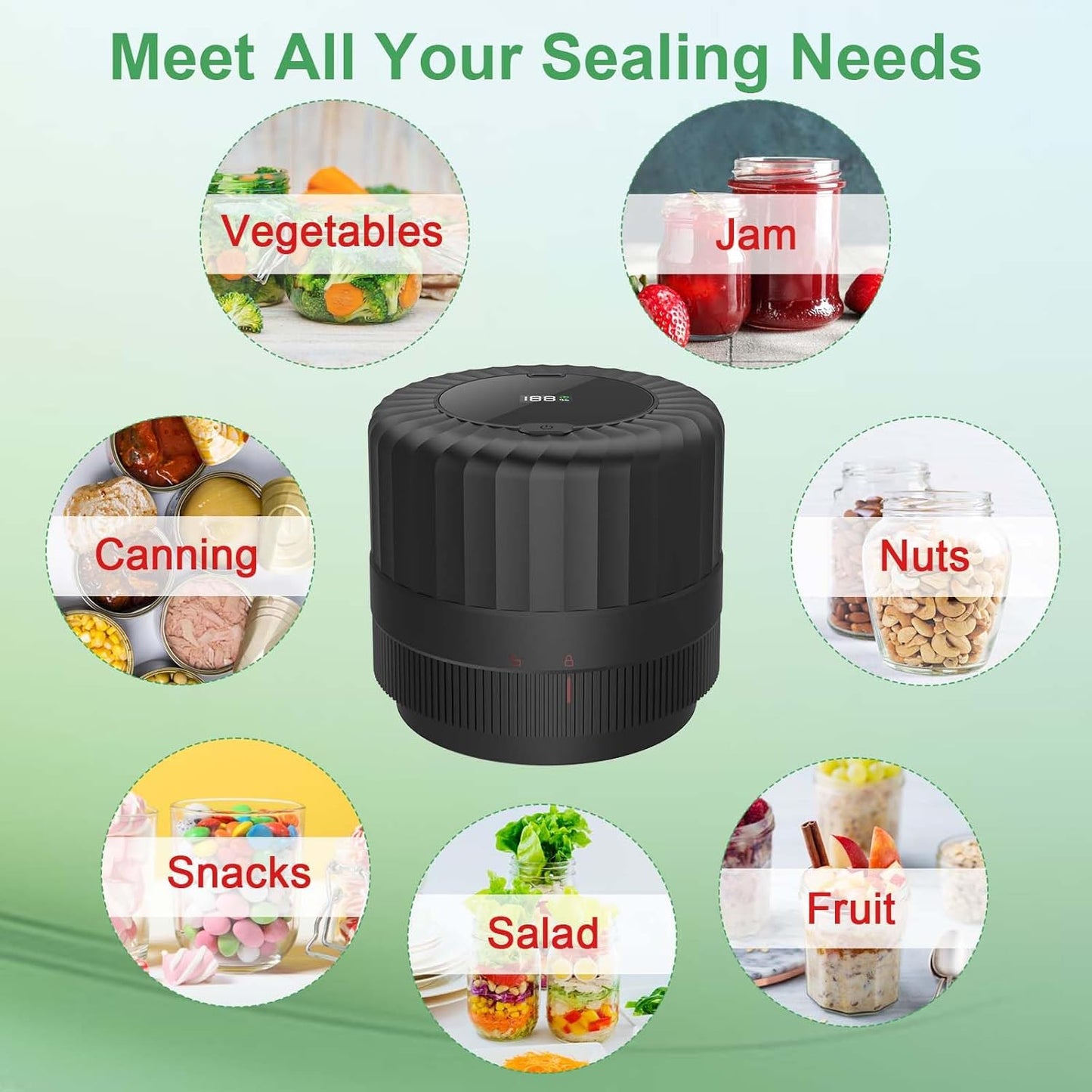 VP06+ Mason Jar Vacuum Sealer - Electric Handheld Food Storage Sealer for Wide & Regular Mouth Jars | Black