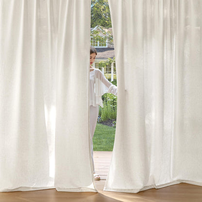 MIULEE Privacy Linen Curtains - Light Filtering Semi-Sheer Drapes | 2 Panels, 52 x 84 Inches, Natural White