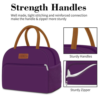 Coobiiya Lunch Bag Women, Lunch Box Lunch Bag for Women Adult Men, Small Leakproof Cute Lunch Tote Large Capacity Reusable Insulated Cooler Lunch Container for Work/Office/Picnic/Travel-Purple