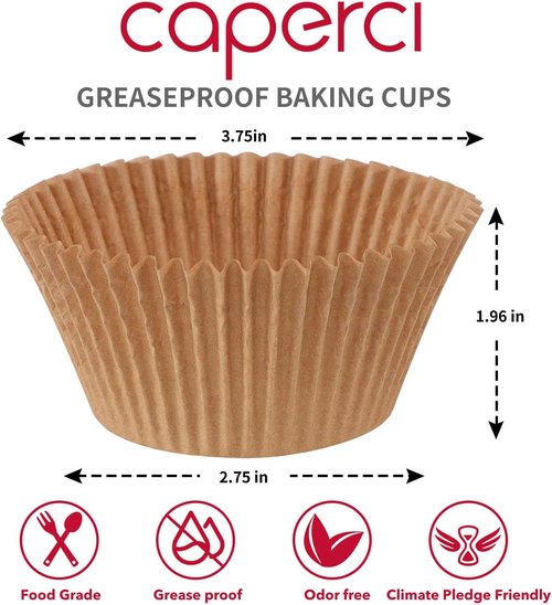 Caperci Jumbo Cupcake Liners - 300-Count Natural Muffin Baking Cups | Upgraded Grease-Proof Paper