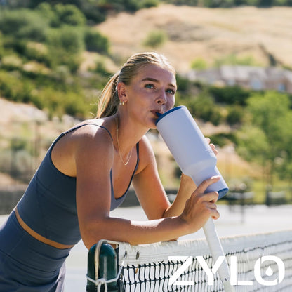 Zylo 40oz Stainless Steel Water Bottle - Leak-Proof Straw Lid & Open Handle - Insulated, BPA-Free, Pink Algae