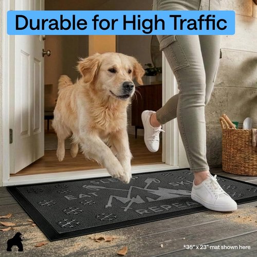 GORILLA GRIP 100% Waterproof All-Season WeatherMAX Doormat, US Designed Natural Rubber, Stain and Fade Resistant, Low Profile Indoor Outdoor Door Mats, Easy Clean Patio Mat, 29x17, Graphite Skiing
