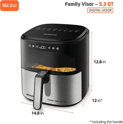 Mondial Air Fryer - Digital 5.3QT Capacity with High Power & Elegant Stainless Steel Finish - Black/Inox