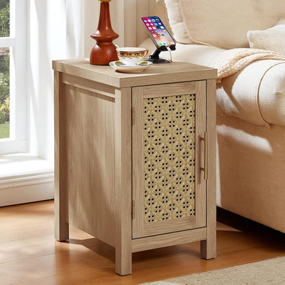 Rattan Nightstand Set of 2 with Charging Station — Natural Wood + Variation of THIS listing