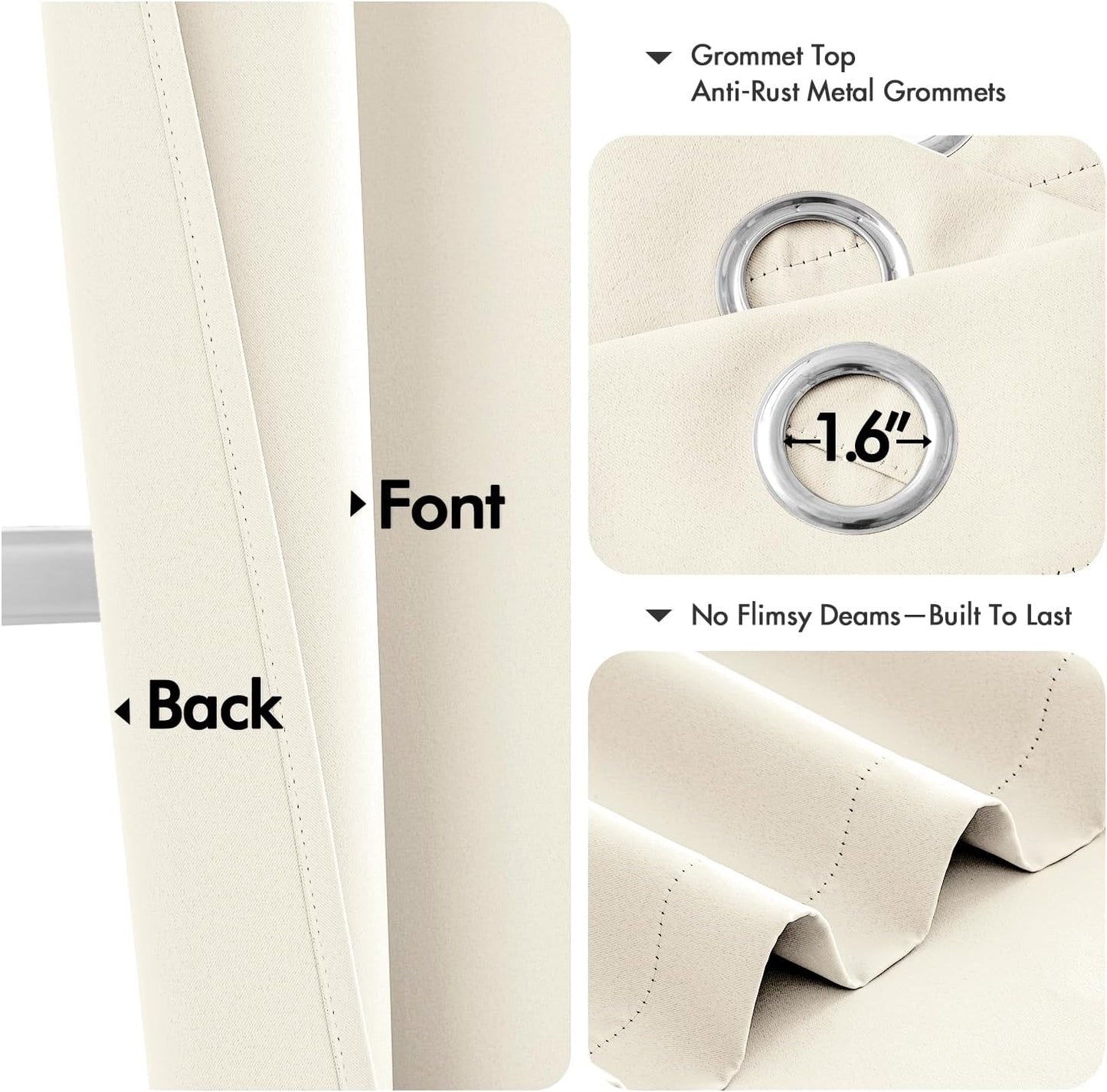 MIULEE Blackout Curtains - Thermal Insulated Room Darkening Drapes | 72-Inch Beige & White Grommet Panels