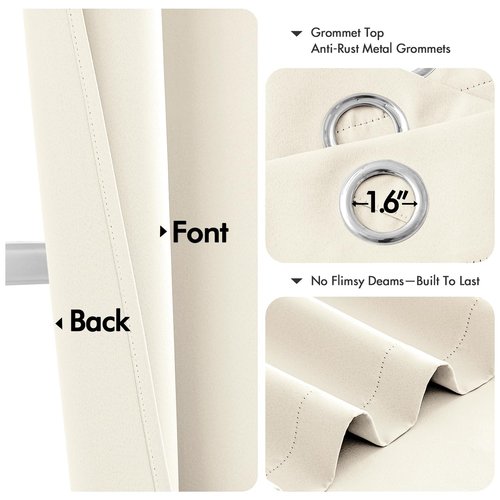 MIULEE Beige White Blackout Curtains for Bedroom Living Room 45 Inches Long 2 Panels, Thermal Insulated Room Darkening Drapes Solid Grommet Noise Reduction Light Blocking Window Treatments 40x45 Inch