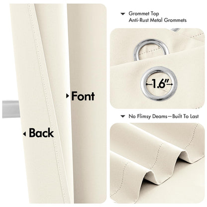 MIULEE Beige White Blackout Curtains for Bedroom Living Room 63 Inches Long 2 Panels, Thermal Insulated Room Darkening Drapes Solid Grommet Noise Reduction Light Blocking Window Treatments 40x63 Inch