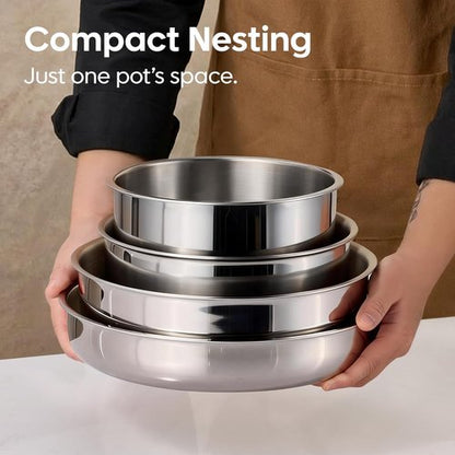 CAROTE 13 PCS Tri-Ply Stainless Steel Cookware Set - Induction Ready with Detachable Handles | Oven Safe Pots & Pans