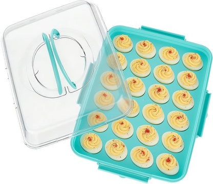 Deviled Egg Containers by [Brand Name] - 24 Count Reusable Storage Tray with Lid & Handle for Parties | Blue