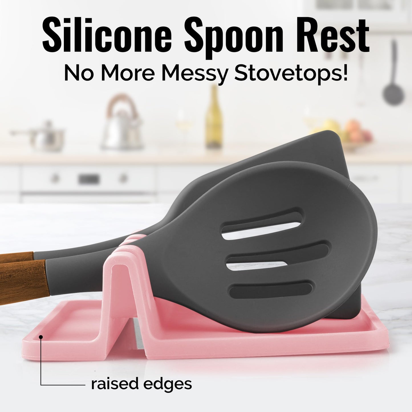 Zulay Kitchen Silicone Utensil Rest with Drip Pad for Multiple Utensils - BPA-Free, Heat-Resistant Spoon Rest & Spoon Holder for Stove Top - Kitchen Utensil Holder for Ladles & Tongs - Pink