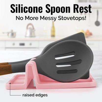 Zulay Kitchen Silicone Utensil Rest with Drip Pad for Multiple Utensils - BPA-Free, Heat-Resistant Spoon Rest & Spoon Holder for Stove Top - Kitchen Utensil Holder for Ladles & Tongs - Pink