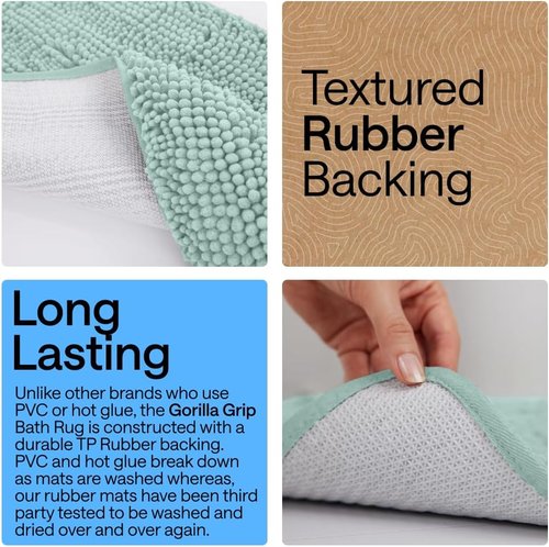 Gorilla Grip Plush Shaggy Chenille Bath Rug Mat - Soft Microfiber, Machine Washable, Seablue