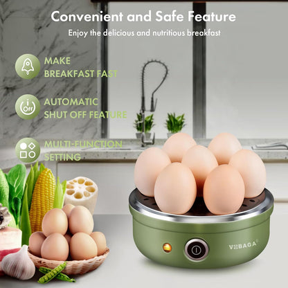 VOBAGA Electric Egg Cooker - Rapid Boiler with Auto Shut Off | 7-Egg Capacity, Stainless Steel Tray, Green