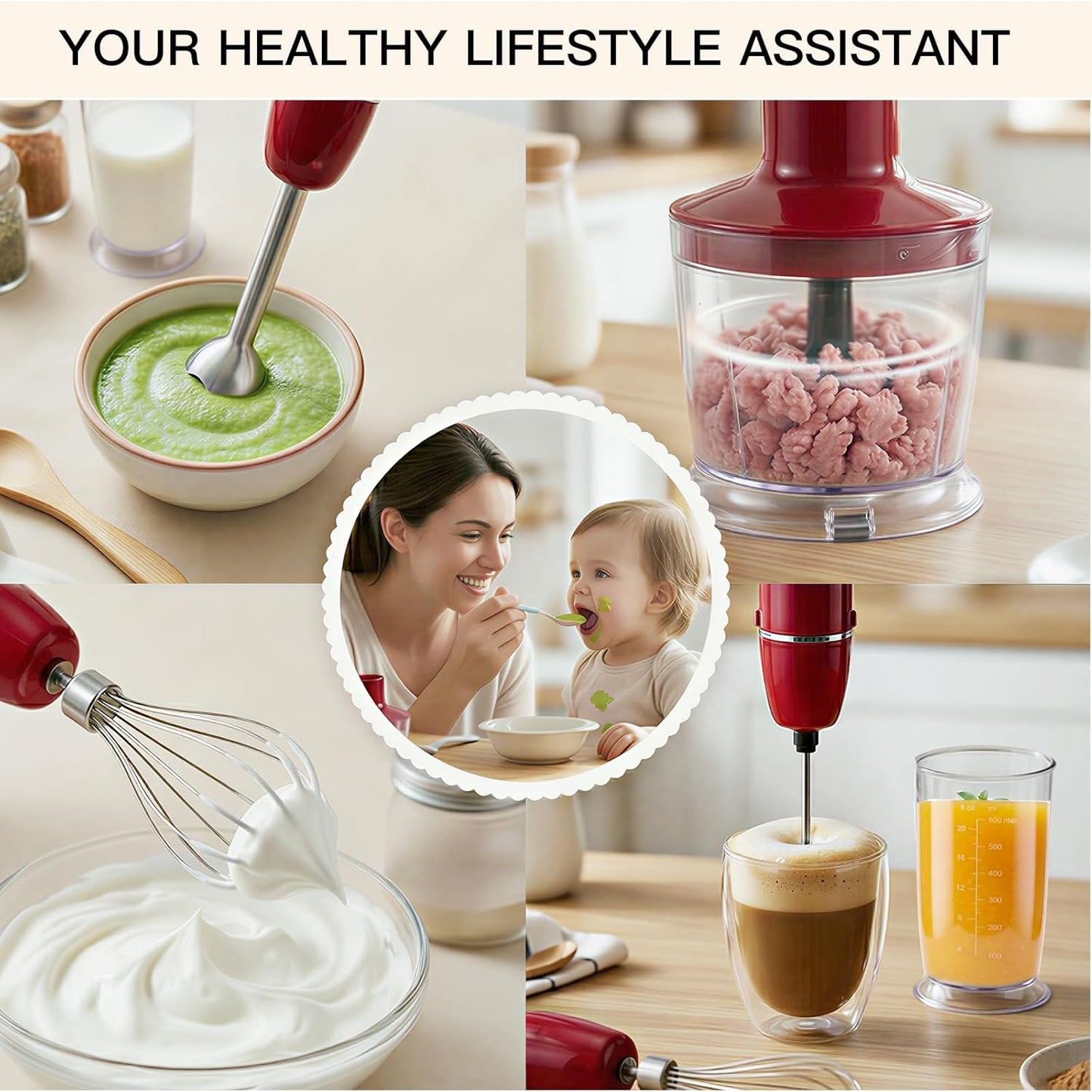 Megawise 5-in-1 Hand Immersion Blender Set - 1000W Powerful Stick Blender with Turbo Mode & Accessories