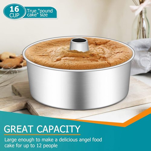 E-far Angel Food Cake Pan - 10-Inch Stainless Steel Tube Pan for Perfect Pound Cakes | Non-Toxic & Dishwasher Safe