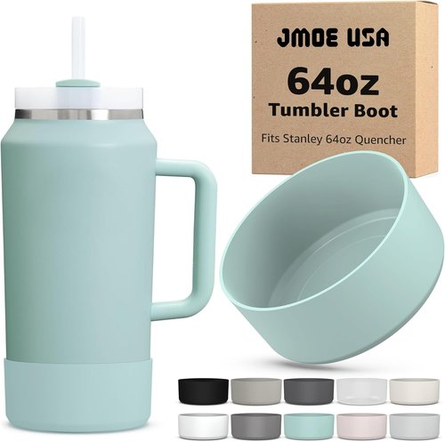 Jmoe USA Boot for 64oz Stanley Quencher H2.0 Tumbler - BPA Free Silicone Sleeve Protector | Seafoam Color