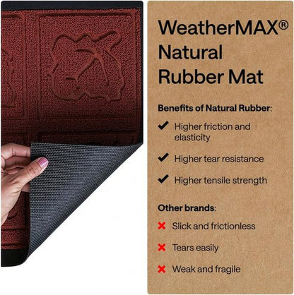 GORILLA GRIP Waterproof All-Season WeatherMAX Doormat - 35x23 Natural Rubber, Stain & Fade Resistant, Easy Clean | Burgundy Leaves