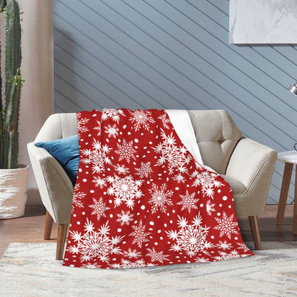 Perinsto Winter Snowflakes Red Throw Blanket Ultra Soft Warm All Season Christmas Decorative Fleece Blankets for Bed Chair Car Sofa Couch Bedroom 80"X60"