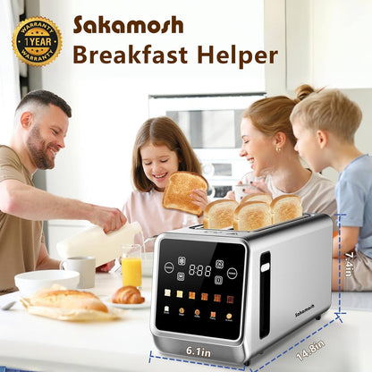 Smart Toaster 4 Slice - Touch Screen Digital Toaster with 6 Browning Levels & Extra Wide Slots | 1400W Stainless Steel