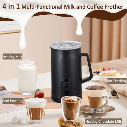 Milk Frother, Coffee Frother, 4-in-1 Milk Frother and Steamer, Automatic Warm and Cold Electric Frother, Hot and Cold Foam Maker and Milk Warmer for Coffee, Latte, Cappuccino, Macchiato,Hot Chocolate