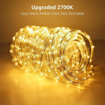 LE 33ft LED Rope Lights - 240 Warm White LEDs | Waterproof Outdoor String Lights for Patio & Deck