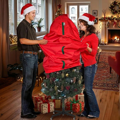 Upright Christmas Tree Storage Bag - Durable Dustproof Cover for 7 Ft Artificial Trees | Easy-Use Red Holiday Storage