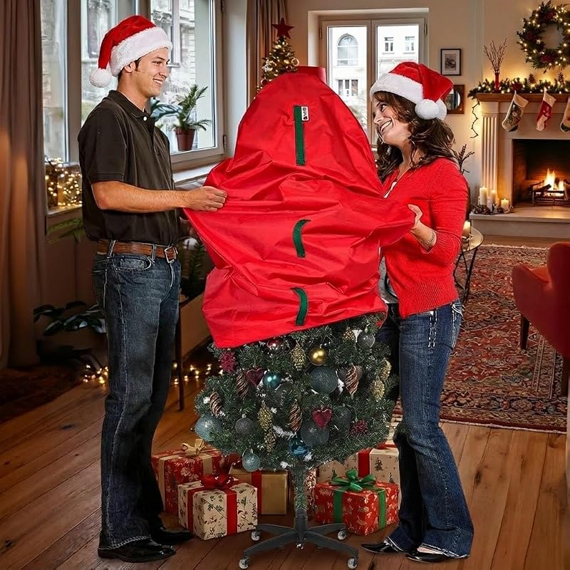 HOLDN’ STORAGE Upright 7 Ft Christmas Tree Storage Bag – Red, Dustproof & Easy-Use