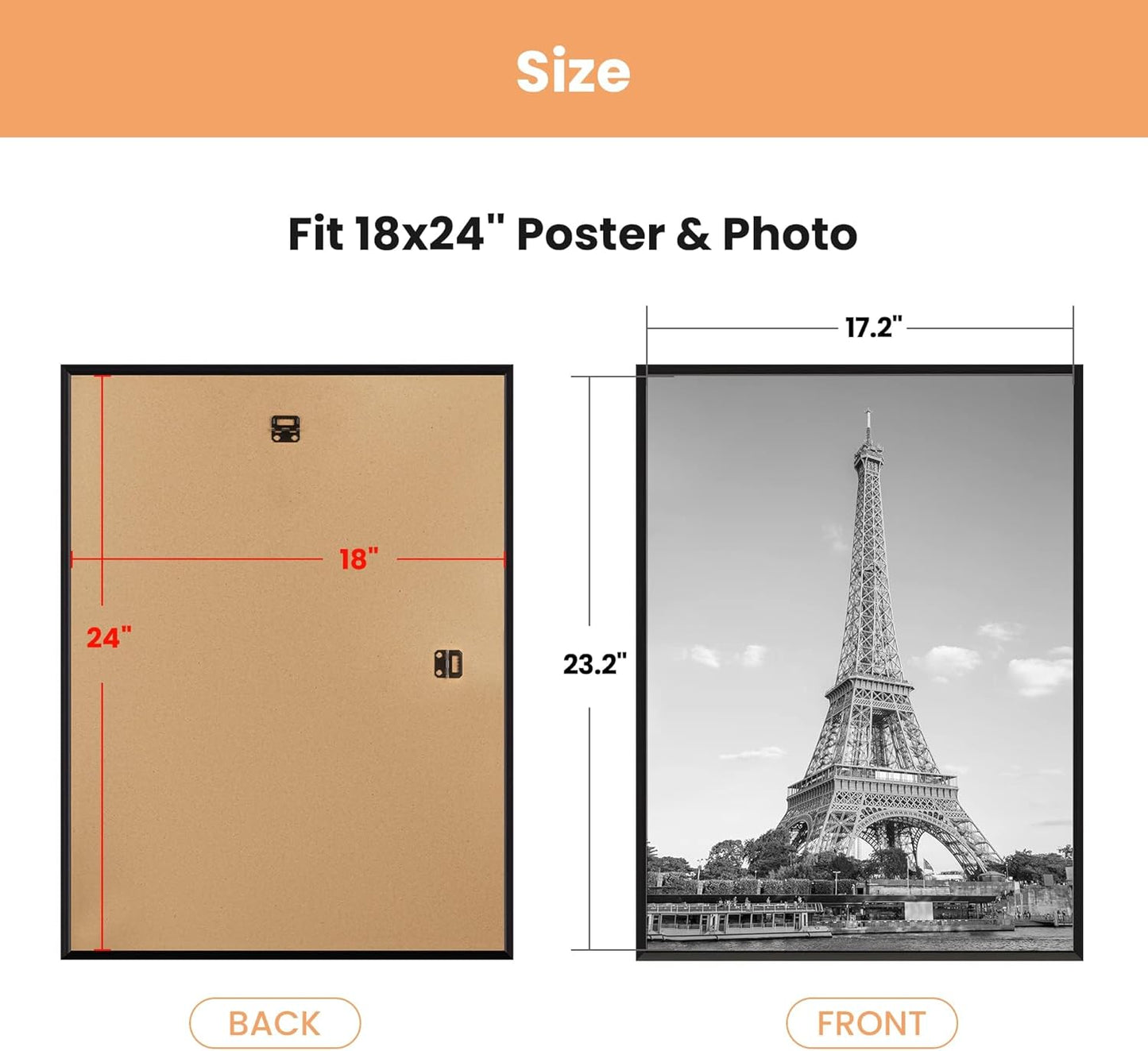Upsimples 18x24 Picture Frame - Scratch-Proof Black Poster Frames for Photo Gallery | 3-Pack, Slide-In Design