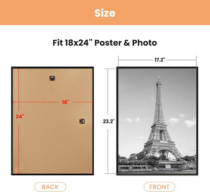 Upsimples 18x24 Picture Frame - Scratch-Proof Black Poster Frames for Photo Gallery | 3-Pack, Slide-In Design