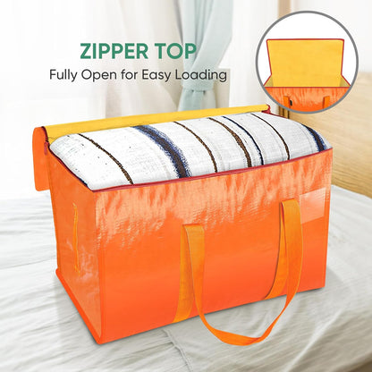 BALEINE Heavy-Duty Oversized Moving Bags - 4-Pack Storage Totes with Reinforced Handles | Orange