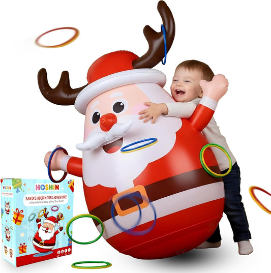 Regine Switzerland Inflatable Santa Reindeer Ring Toss Game - Fun Holiday Party Activity for Kids & Adults