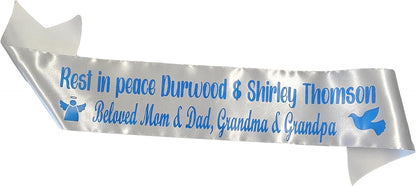 Regine Switzerland Personalized Memorial Funeral Sash - In Loving Memory Ribbon for Casket or Wreath (White)