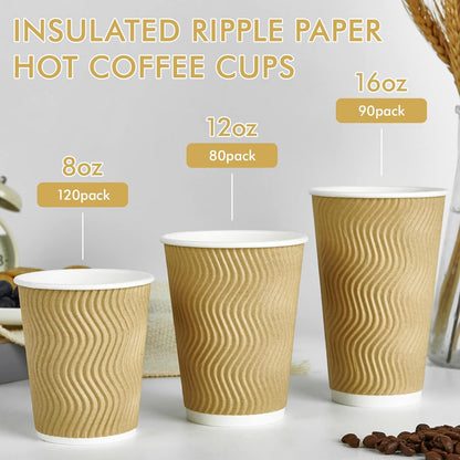 Skiennix 12 Oz Insulated Coffee Cups - 80 Count Ripple Wall Design for Hot Beverages