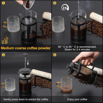 Skiennix Mini French Press Coffee Maker - Heat Resistant Borosilicate Glass | 12oz Black Coffee & Tea Pot
