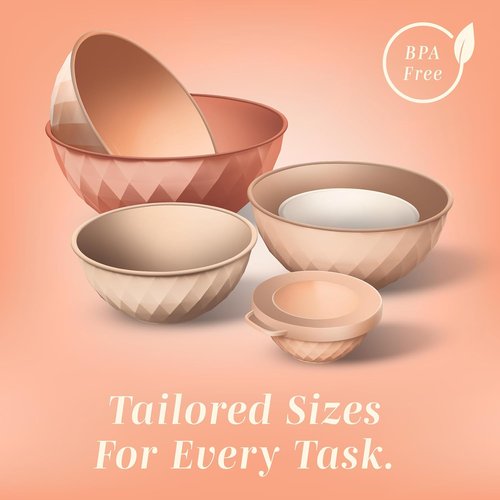 COOK WITH COLOR Mixing Bowls Set - 12-Piece Microwave Safe Plastic Nesting Bowls with Lids, Orange Diamond