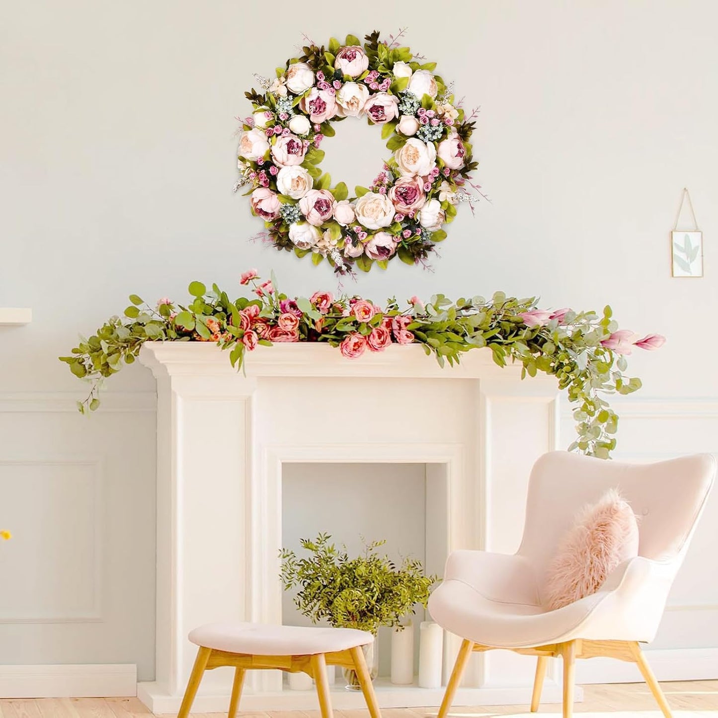 Peony Rose Spring Wreath by [Brand Name] - 22 Inch Handmade Floral Decor for Front Door & Windows