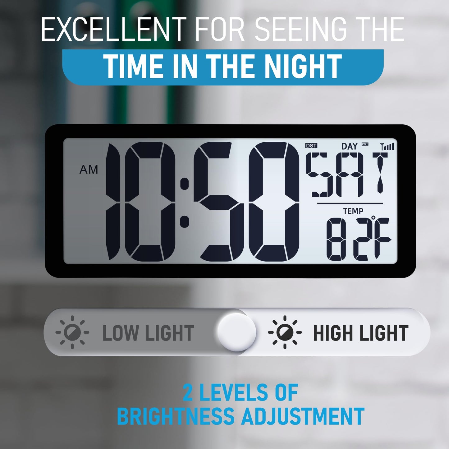 TXL Atomic Clock with Backlight, 14.2" Large Digital Wall Clock Battery Operated, Digital Clock Large Display with Day, Date & Temperature, Large Wall Clock for Bedroom, Livingroom, Office