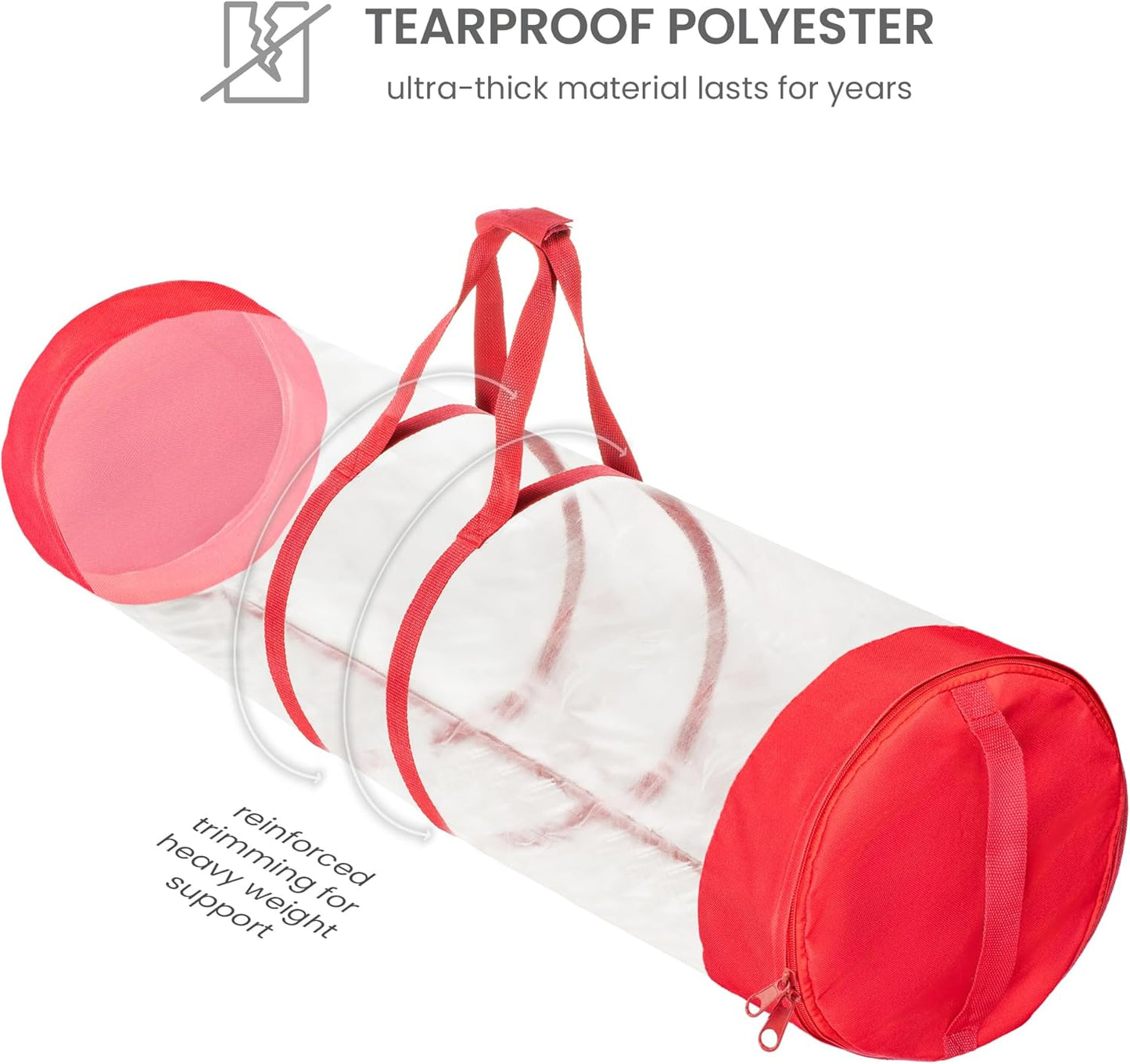 ZOBER Gift Wrap Storage Organizer - 40 Inch Round Wrapping Paper Holder | Durable Clear PVC & 600D Oxford Fabric - Fits 25 Rolls - Red