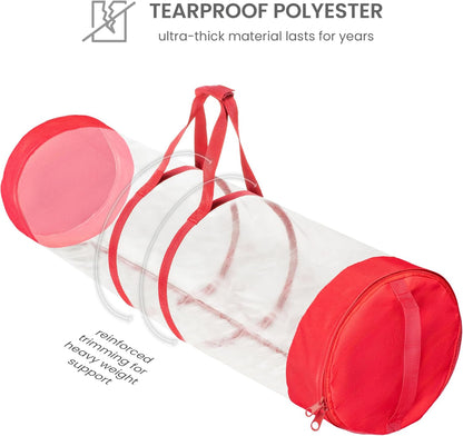 ZOBER Gift Wrap Storage Organizer - 40 Inch Round Wrapping Paper Holder | Durable Clear PVC & 600D Oxford Fabric - Fits 25 Rolls - Red
