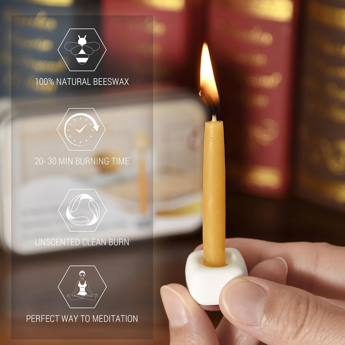 Skiennix Mini Candles Set - 40Pcs 2.6 Inch Beeswax Taper Candles | Smokeless & Dripless for Meditation & Home Decor - Yellow