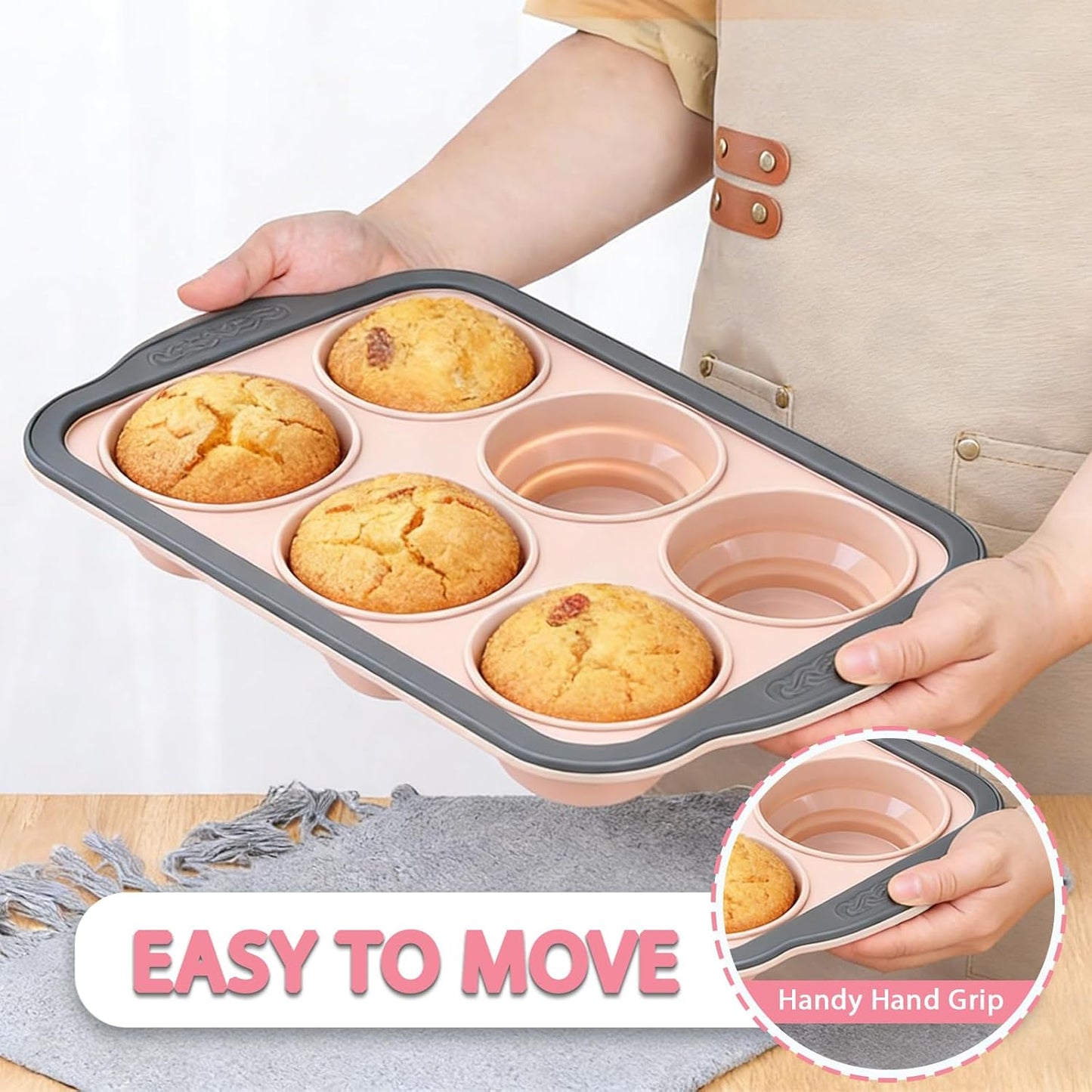 Skiennix Silicone Muffin Pan - Nonstick 6-Cavity Cupcake Mold with Metal Frame | Dishwasher Safe
