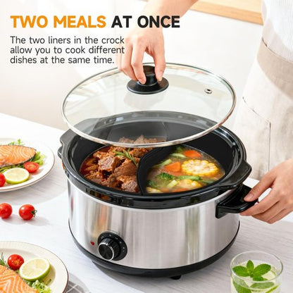 ChefAid Silicone Slow Cooker Divider Liners - Reusable 100% Silicone for 6-8 Quart Cookers | Black, 2 Pack
