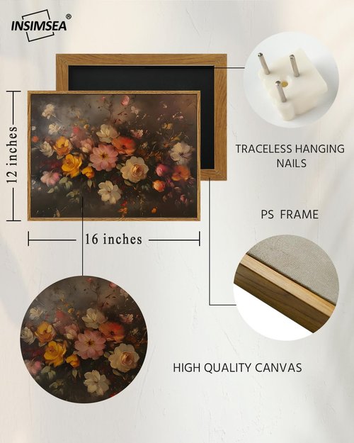 InSimSea Framed Canvas Wall Art - Vintage Fall Floral Painting for Living Room & Bedroom | 12x16 Inch