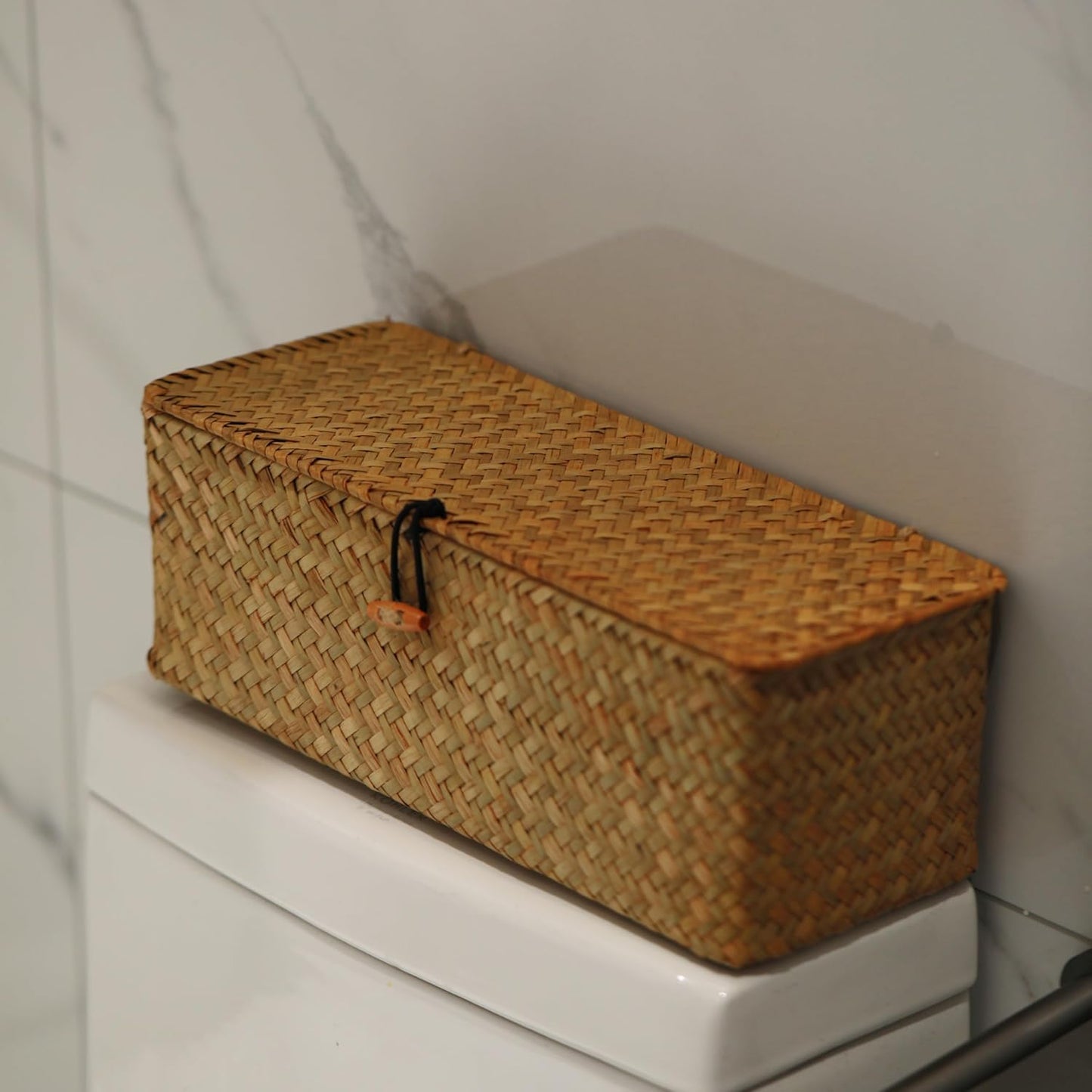 Seagrass Tank Basket - Woven Storage Basket with Lid for Organizing Snacks & Toys | Large 16.5" L x 5.5" W x 5.5" H