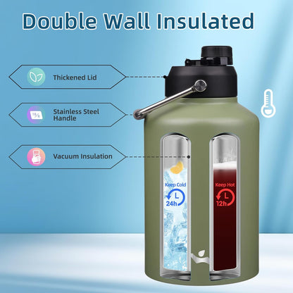 Skiennix 1 Gallon Insulated Water Bottle - Double Wall Vacuum Stainless Steel | Camp Green, 128 oz with Handle