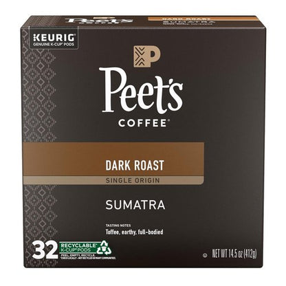 Peet's Coffee, Dark Roast Single Serve Coffee Pods, 100% Arabica Coffee - Single Origin Sumatra 32 Count (1 Box of 32 Pods)