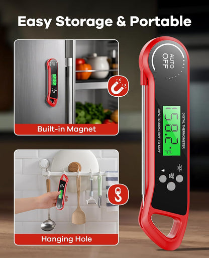 Skiennix Digital Meat Thermometer - Instant Read with Backlight & Waterproof Design for BBQ, Turkey, Candy, Beef