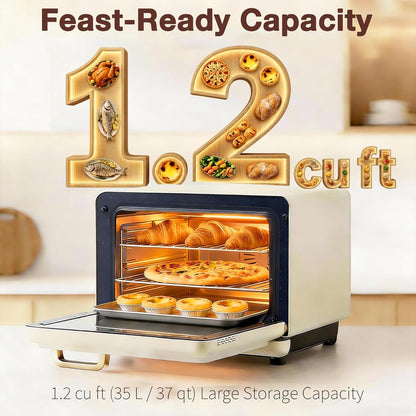 ROBAM Toaster Air Fryer Oven Combo - Large 1.2 Cu.Ft Convection Cooker with 32 Preset Recipes | Smart Touch Control (White)