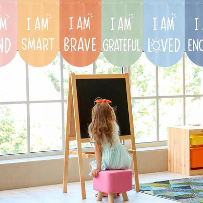 Boho Classroom Curtains 6-Piece Set 35 x 23 in - Positive I Am Affirmation